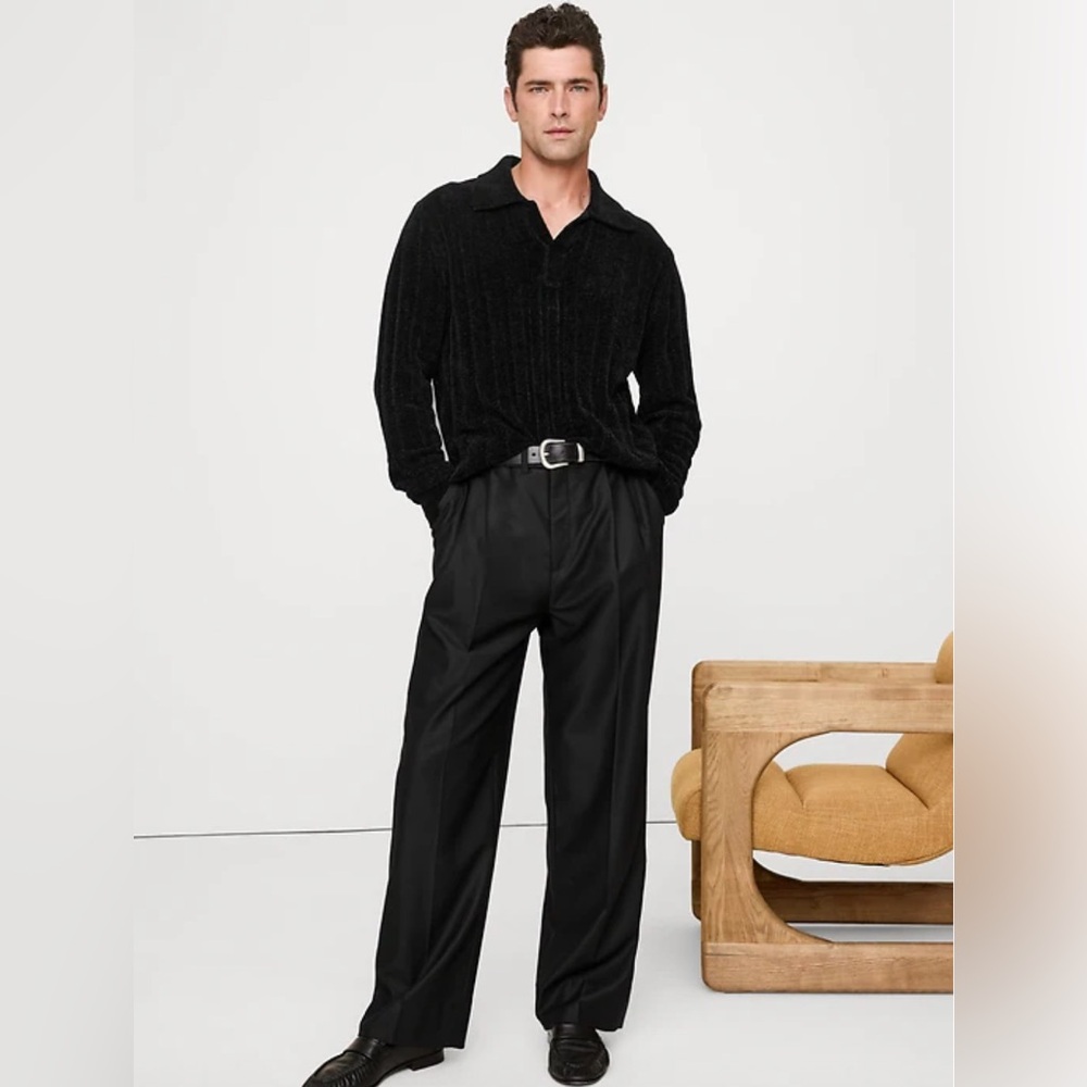 Black Ribbed Chenille Sweater Polo